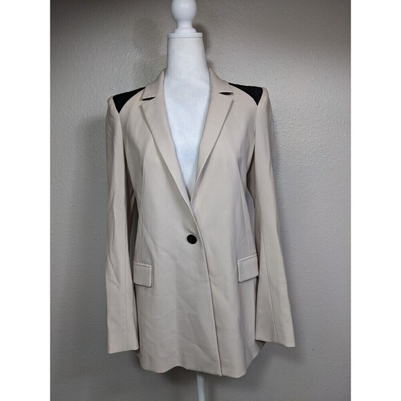 RACHEL ROY Womens Ivory Black Blazer Jacket Size 2 One Button Mid Length N27 - Picture 1 of 8